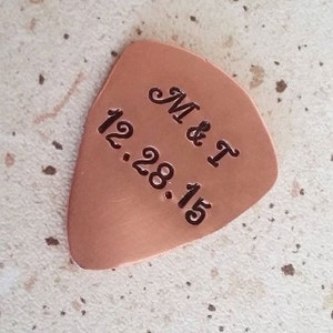 Handstamped guitar pick, You are music to my soul, Personalized plectrum, Valentines Day gift, copper men gift, custom statement, guitarist image 4