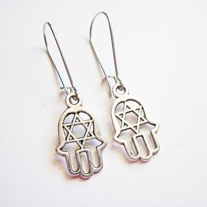 Hamsa Earrings, silver Hamsa charms, Hamsa jewelry, Jewish Jewelry earrings silver earrings Yoga earrings, dangle earrings, secured earwires