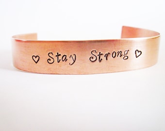 Personalized Cuff Bracelet, Copper Cuff Bracelet, Hand Stamped, men bracelet, Brass, Silver Aluminum, custom bracelet dad daddy, Stay Strong