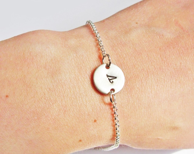 Initial bracelet - personalized bracelet, one disc bracelet Silver bracelet, engraved bracelet, monogrammed bracelet, hand stamped bracelet,