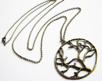 Family Tree Necklace, Tree of Life pendant on brass Chain, Tree of Life Jewelry, Big Tree of Life Necklace, Extra Long Necklace, yggdrasil