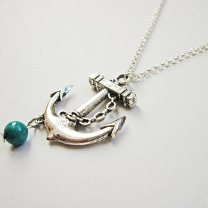 anchor dainty necklace anchor jewelry / gift for her under 20usd, Silver Anchor Necklace, anchor pendant, silver necklace, turquoise image 4