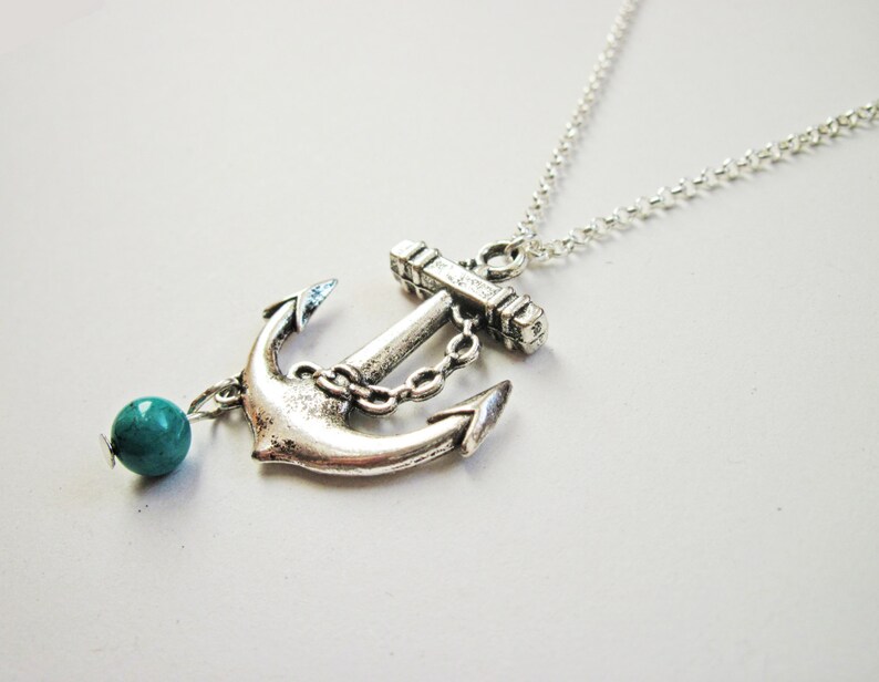 anchor dainty necklace anchor jewelry / gift for her under 20usd, Silver Anchor Necklace, anchor pendant, silver necklace, turquoise image 4