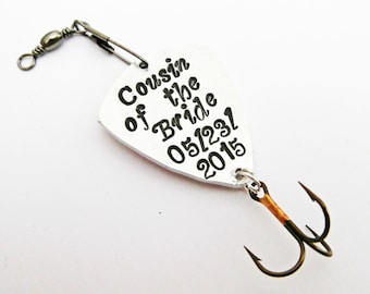 Personalized Fishing Lure, cousin of the bride, father of the groom, fishing theme wedding, custom fishing lure, little brother gift memento