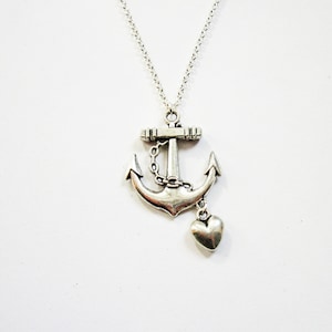 anchor necklace, silver anchor pendant, silver anchor necklace, anchor necklace jewelry, anchor pendant, heart charm, heart and anchor, love