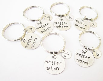 six best friends keychain, no matter where, long distance, moving away gift, bff key chain, handstamped key ring, handstamped keychain 6