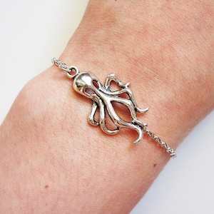Octopus Bracelet, Charm Bracelet Octopus, Steampunk bracelet, Silver Octopus Bracelet, Octopus Jewelry, Octopus Accessories, Squirt, Kraken
