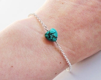 tiny heart bracelet, turquoise bracelet, silver bracelet, turquoise jewelry, small heart bracelet, layering bracelet, thin bracelet, cute