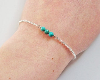 turquoise bracelet, bar bracelet, layering bracelet, turquoise jewelry, thin bracelet, spring summer bracelet, three beads