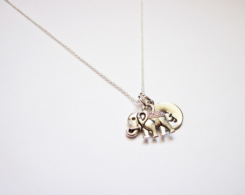 Tiny Sterling Silver Elephant Necklace personalized elephant necklace on Sterling Silver Fine Chain Sterling silver Necklace initial jewelry image 3