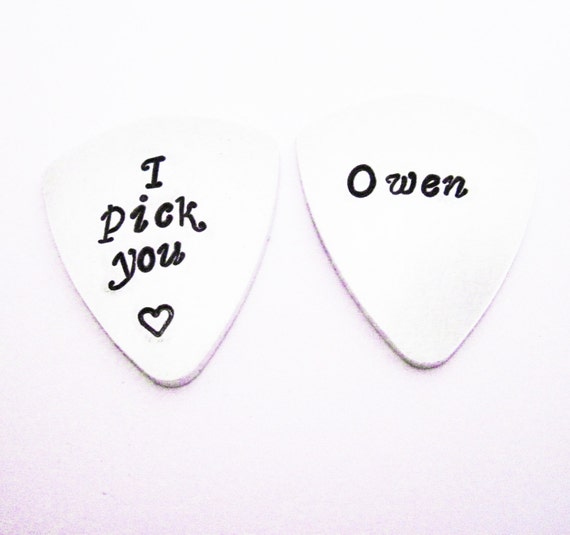 Set of two Guitar Picks, Personalized guitar pick, Mens Gifts, Anniversary gifts for men, Fathers day, Aluminum, hand stamped 2 guitar picks