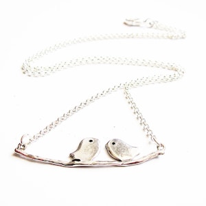 Birds on a Branch Necklace, Bird Branch Necklace, Love Birds Necklace, lovebirds, sparrow, birds jewelry, silver pendant, plain chain