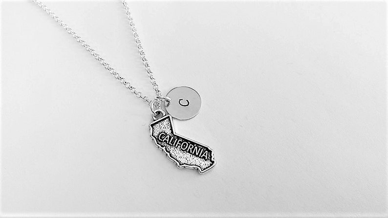 Personalized initial state necklace, California necklace, home state jewelry, California pendant, friendship necklace gift for her custom image 2