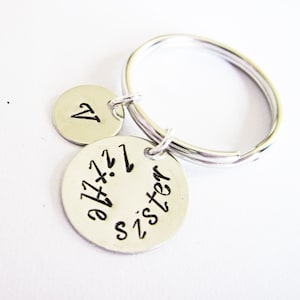 personalized little sister keychain, personalized key chain hand stamped initial, sister gift, best friends gift bff, gift for best friend