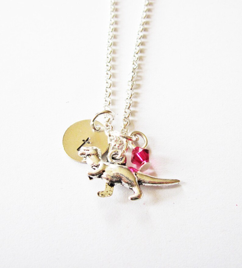 Initial T-Rex Necklace, TRex Necklace T Rex, Dino Necklace, Initial Necklace, Dinosaur Necklace, Animal Necklace, Tyrannosaurus, birthstone image 1