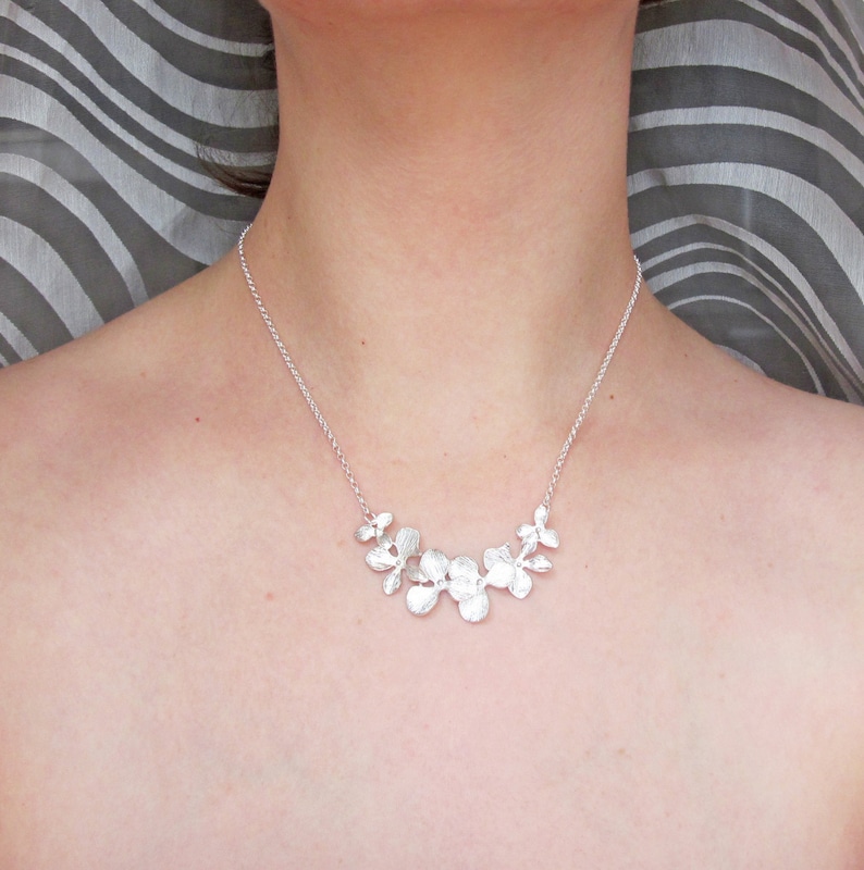 Silver Orchid Necklace Flowers Necklace White Gold Plated. - Etsy