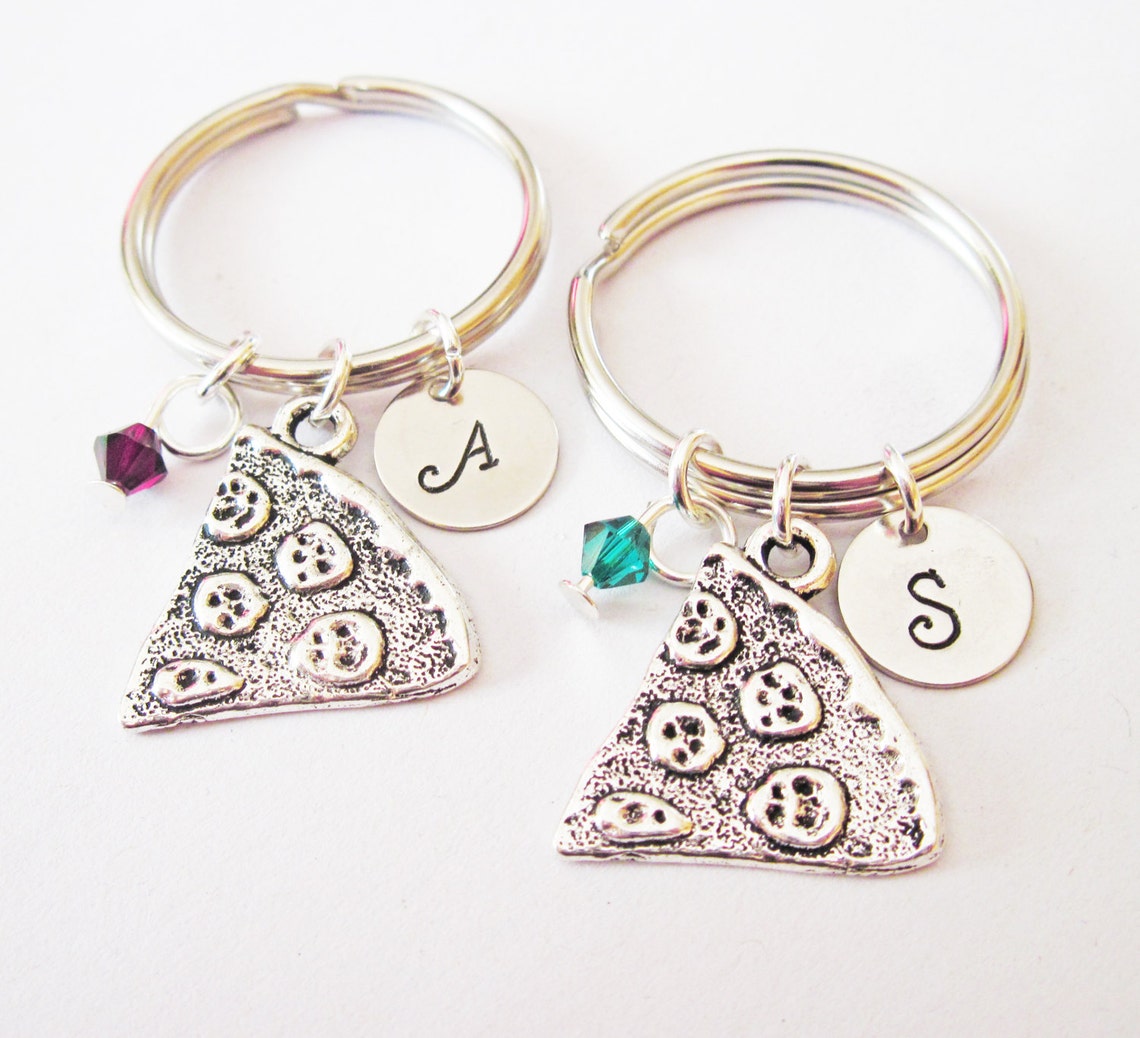 Pizza Slice Keychain Initial Keychain Pizza Keychain Etsy