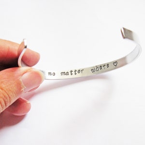 Mother Daughter gift, Hidden Message Bracelet, no matter where, friend mom secret message, customizable, aluminium cuff, copper, brass image 2