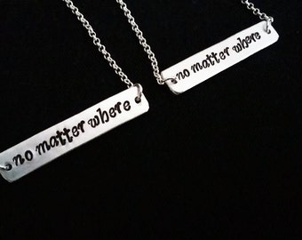 Best Friends necklaces no matter where necklace, Bridal party, Bridesmaid gift, set of two, bar necklace, friendship jewelry mother daughter