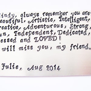 Tarjeta personalizada de inserción de billetera, mejores amigos, aluminio, tamaño de tarjeta de crédito, personalizar a 150 caracteres 200, regalo de despedida, regalo bff, personalizado