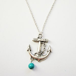 anchor dainty necklace anchor jewelry / gift for her under 20usd, Silver Anchor Necklace, anchor pendant, silver necklace, turquoise image 1