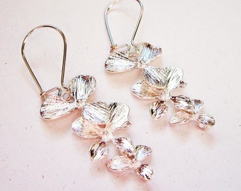 Orchid Flower Earrings, silver earrings, Wedding jewelry, bridesmaid gifts, floral earrings, silver earings, Orchid Earrings
