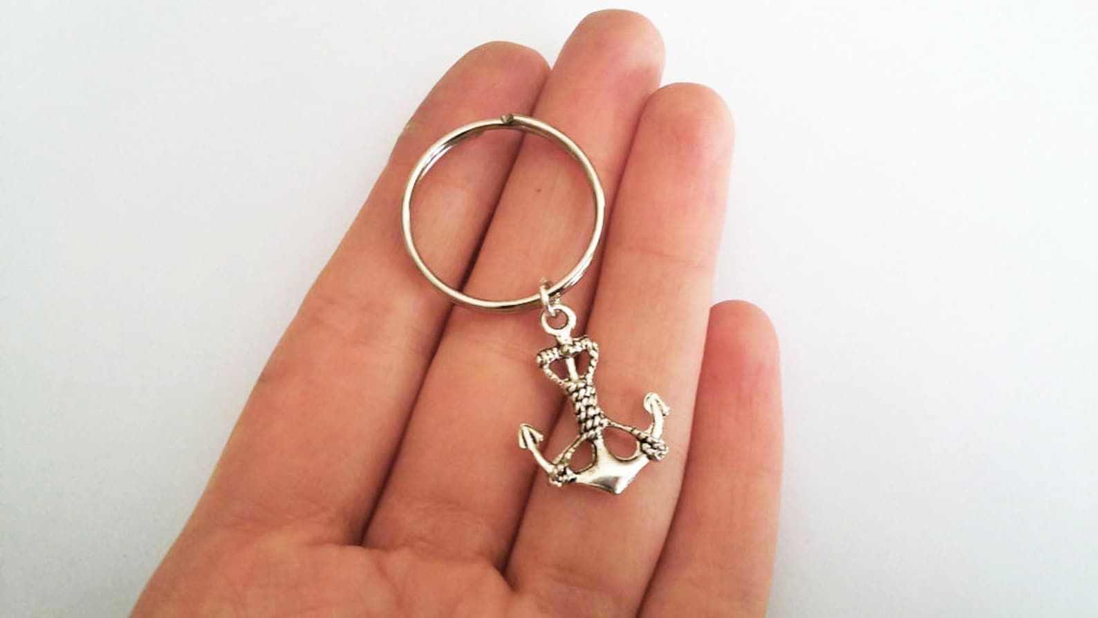 Anchor Keychain Roped Anchor Charm Silver Keychain Silver Etsy