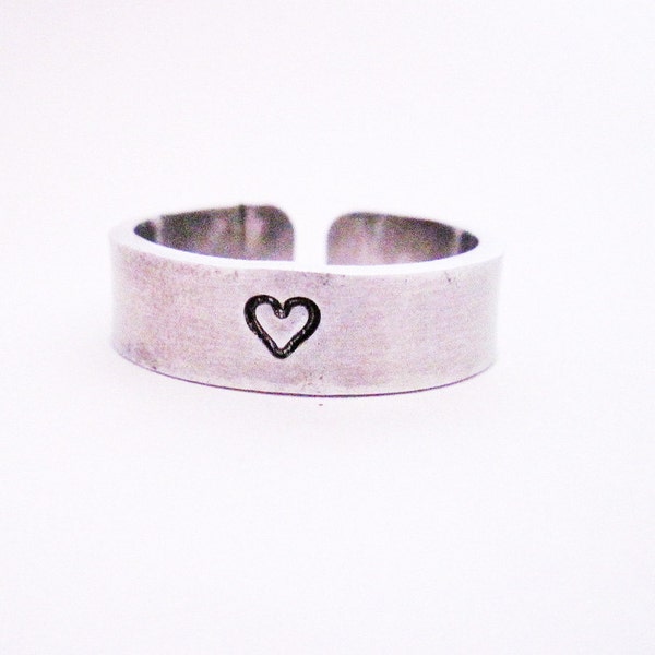 Heart Ring, adjustable ring, hand stamped jewelry, aluminium ring, handstamped jewellery, custom ring, personalized ring, silver, handmade