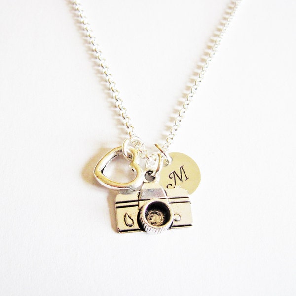 Camera necklace, Personalized initial camera necklace, Capture Life capture moment, snap, vintage camera, hand stamped, photographer gift