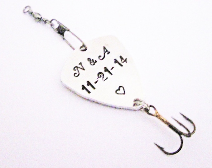 Personalized Fishing Lure, Handstamped Silver Custom Message Names Date Initials Fisherman Men Father Boyfriend Anniversary Gift brass spoon