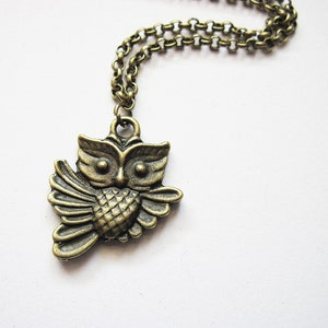 Owl Necklace Brass Owl Pendant, Owl Charm Necklace, Woodland Creatures, Jewelry under 20, Owl Jewelry, Flying Owl Necklace, owl accessory