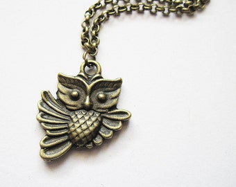 Owl Necklace Brass Owl Pendant, Owl Charm Necklace, Woodland Creatures, Jewelry under 20, Owl Jewelry, Flying Owl Necklace, owl accessory