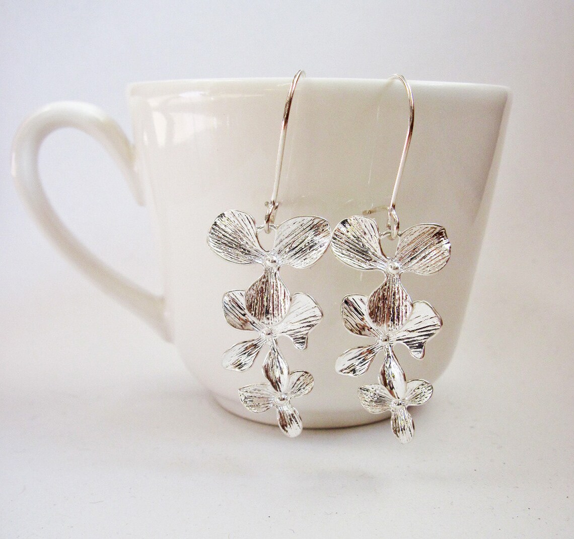 Orchid Flower Earrings Silver Earrings Wedding Jewelry Etsy
