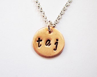 Three Initial Necklace - Two or Three Letters on One Disc - Tiny Cute silver Pendant - Three Letter Name Necklace, engraved