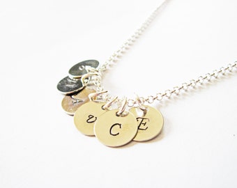 Personalized 6 Initials Necklace, Hand Stamped necklace, Family Initials, Mom of 6 Kids, 6 Kid Grandma necklace, six initials, engraved