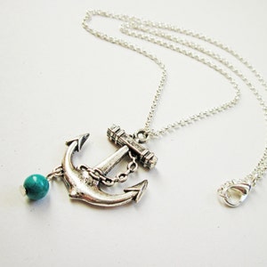 anchor dainty necklace anchor jewelry / gift for her under 20usd, Silver Anchor Necklace, anchor pendant, silver necklace, turquoise image 5