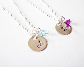 2 best friends necklaces, birthstone necklace, set of two, initial necklace, matching necklaces for couples, personalized jewelry, sisters