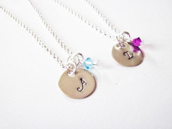 Personalized Classic 2 Birthstone Necklace in 14k Gold (Centered)