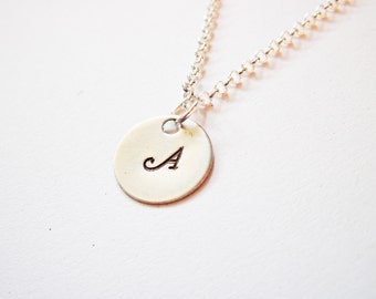 Initial Necklace. personalized necklace, one disc Sterling Silver necklace, engraved necklace, hand stamped necklace, handstamped charm