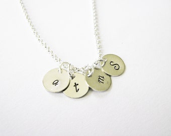 Custom 4 Initials Necklace, Hammered necklace, Family Initials, Mom of four Kids 4, Kid initial Grandma necklace personalized jewelry custom