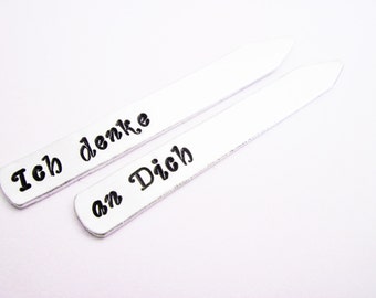 Hand Stamped collar stays Customized Personalized Dad Gift Keepsake Wedding Birthday, gift for men, I think of you, Ich denke an Dich silver
