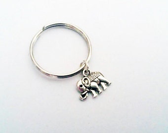 Tiny elephant keychain, silver keychain, elephant charm, ornate elephant key ring indian elephant key chain animal keychain elephant key fob