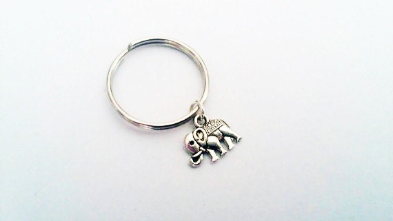 Tiny elephant keychain, silver keychain, elephant charm, ornate elephant key ring indian elephant key chain animal keychain elephant key fob