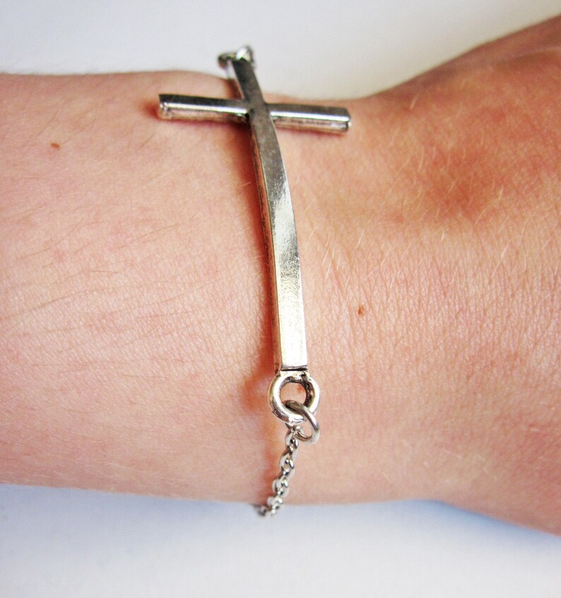 Sideways Cross Bracelet Silver Cross Bracelet Cross Jewelry Etsy UK