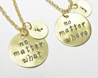 best friend necklace, gold necklace, no matter where necklace, no matter what charm, initial necklace, friendship necklace, long distance 2