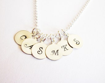 Custom Six Initials Necklace, Hand Stamped initial Charm, Family Initials, Mom of 6 Kids, Kid initial Grandma necklace personalized jewelry