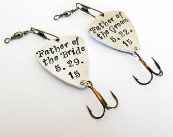 Father of the Bride Father of the Groom Set of Two personalized fishing lures, wedding favors, set of 2, mens gift, handstamped lure for him