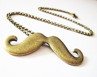 Mustache necklace Moustache, antique bronze lovely stache charm necklace, metal, chain necklace, whimsical, super mario bros inspired, funny