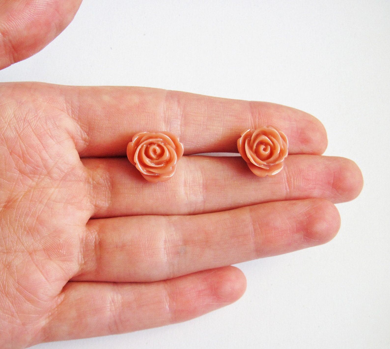 Peach Rose Earrings Flower Earrings Rose Stud Earrings Etsy