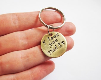 I love you Daddy keychain, Fathers day Keychain, Personalized Keychain, Metal Keychain Hand Stamped, fathers day gift idea, dog tag key ring